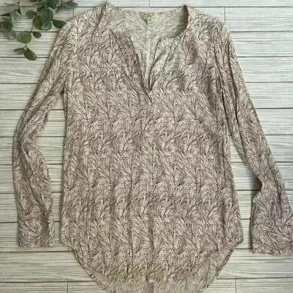 J Crew Factory Floral long sleeve top collarless women’s blouse - Picture 1 of 7